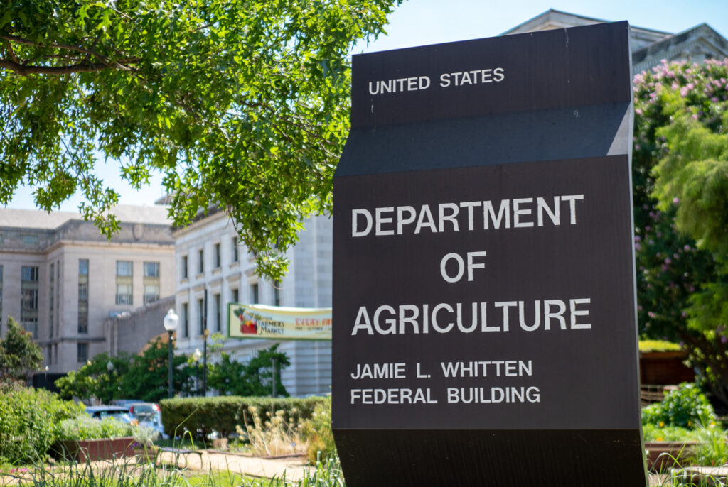 WASHINGTON, DC July 10, 2018: United States Department of Agriculture Jamie L. Whitten federal building entrance sign