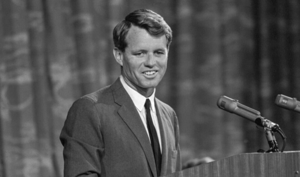 Robert F. Kennedy appearing before the Democratic National Convention, 1964. (Public Domain) 