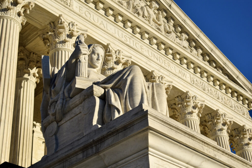 The contemplation of justice statue outside the Supreme Court
