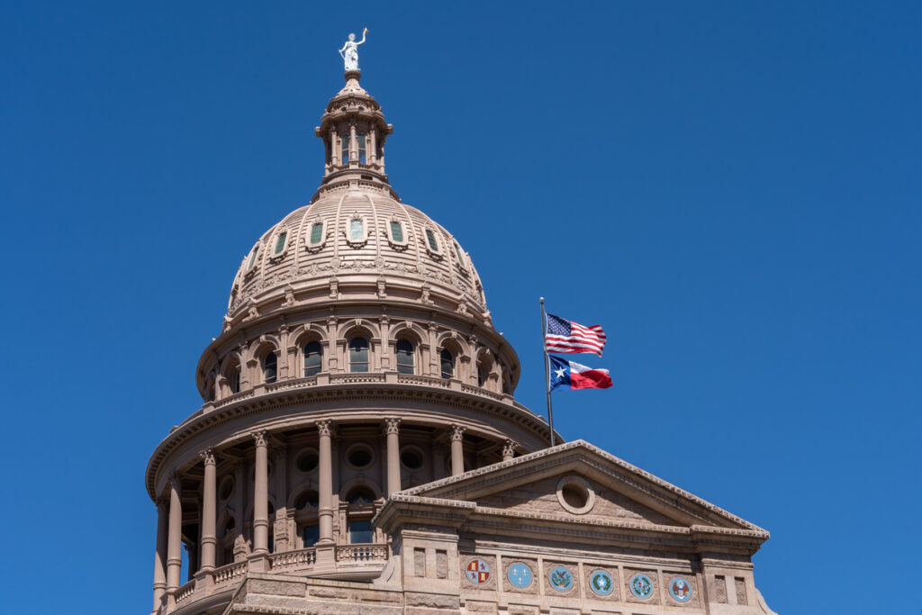 Top part of the Texas State Capitol building. The Texas State Capitol is the capitol and seat of government of the American state of Texas.